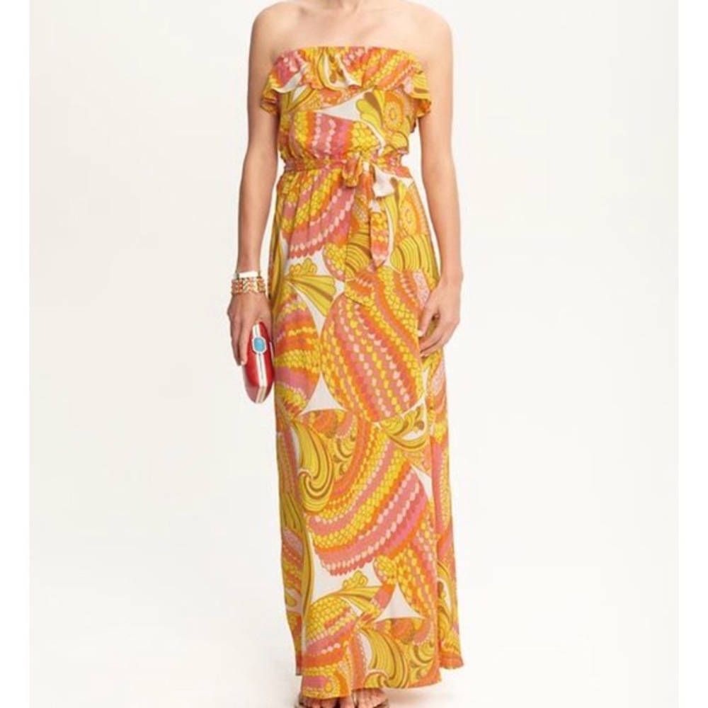 BR x Trina Turk silk pink tangerine yellow paisley maxi dress 10P
